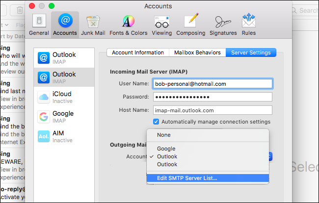 outlook mail settings for mac